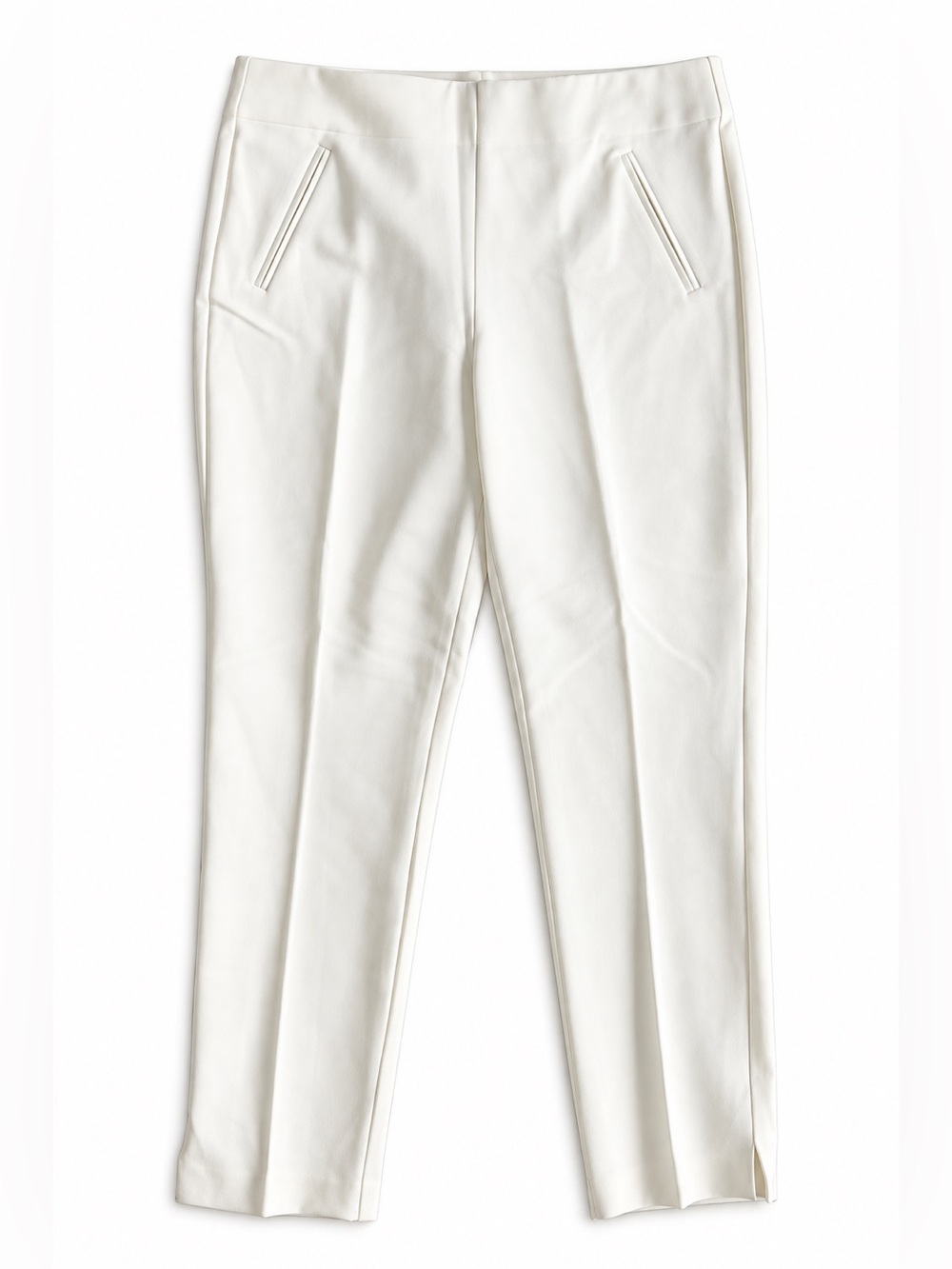 Chico’s So Slimming Juliet Side Vent Ankle Pants Stretch Ecru White Size 10